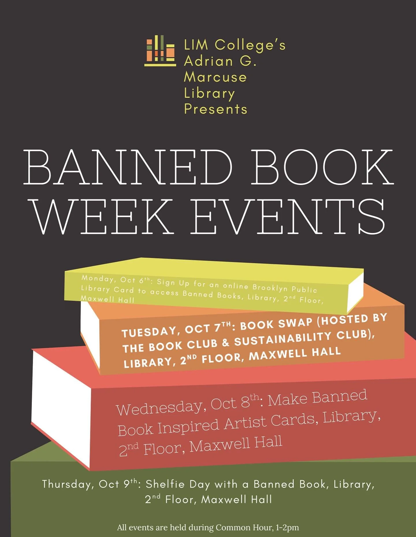 It&rsquo;s Banned Books Week! Stop by the Library every day this week for a new activity! 

On Monday, sign up for a Brooklyn Public Library (BPL) Card. 

On Tuesday, join Book Club and the Sustainability Club to learn how to build some eco-conscious