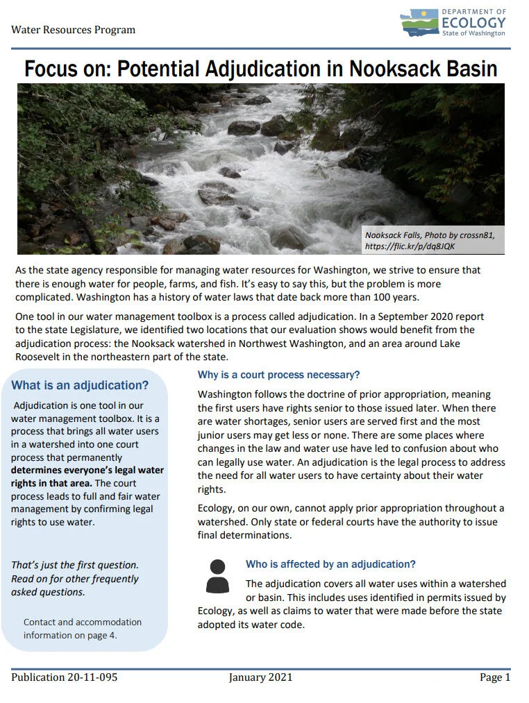 Ecology’s FAQ on Nooksack Adjudication