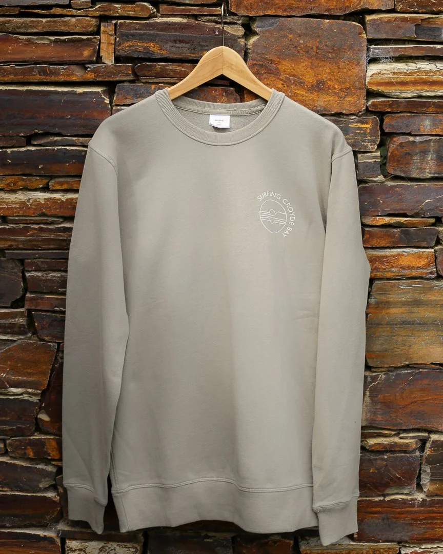 Surfing Croyde Bay Merchandise - Pale Green crewneck sweatshirt.