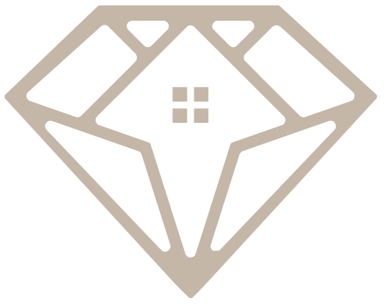 Stylized diamond-shaped house icon with a window in the center.
