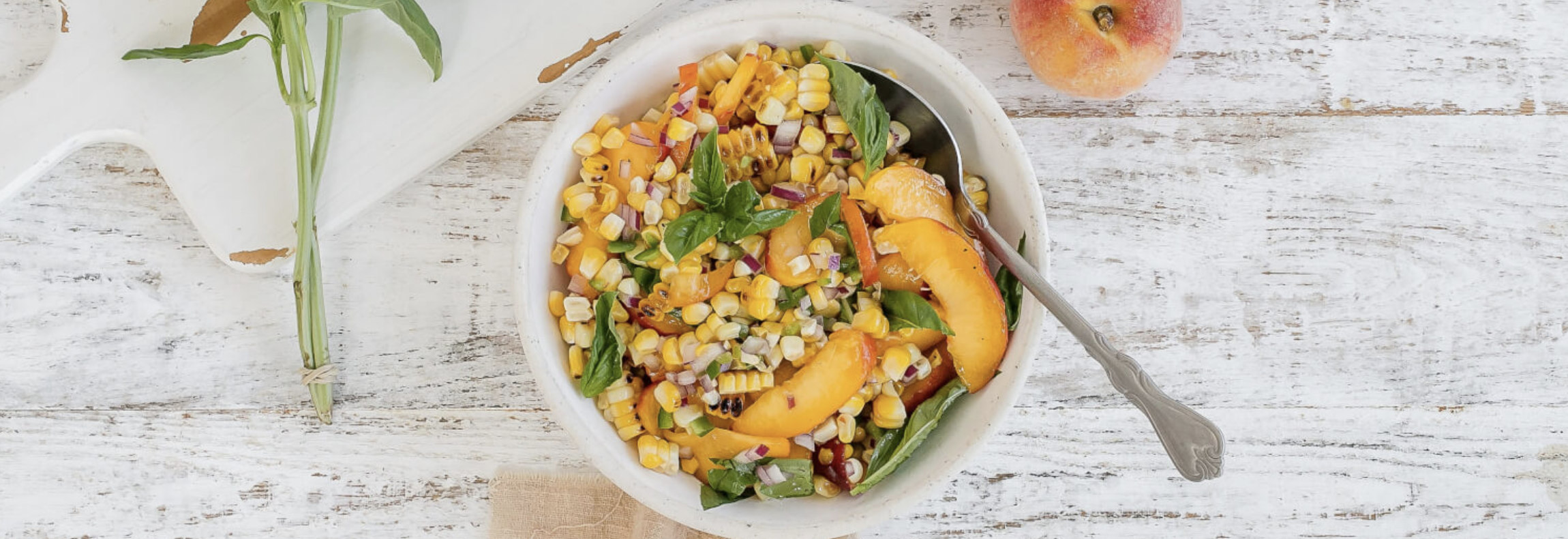 Spicy Grilled Corn and Peach Salad with Basil
