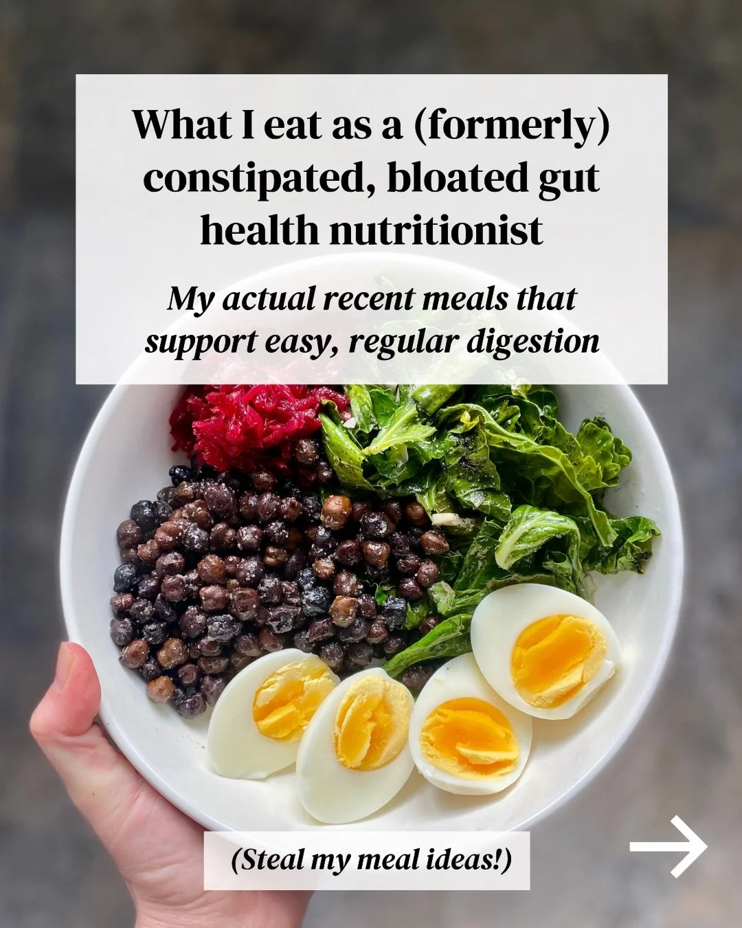 For years, I thought my constipation and bloat were &ldquo;just how my body is&rdquo; &mdash; until I learned how to build meals that actually support my gut. 

Now I teach my clients to do the same using approachable, realistic food. 

Simple, satis