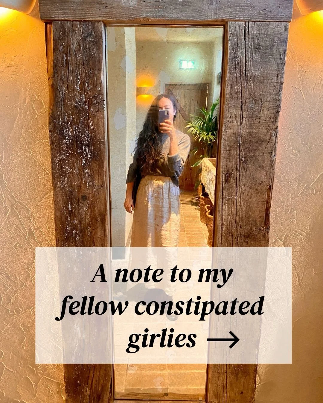 A note to my fellow constipated girlies 💕

I see you.

Checking your belly in the mirror every morning. 

Sitting on the toilet hoping something happens before work. 

Chugging water, eating fiber, exercising, doing &ldquo;all the right things&rdquo