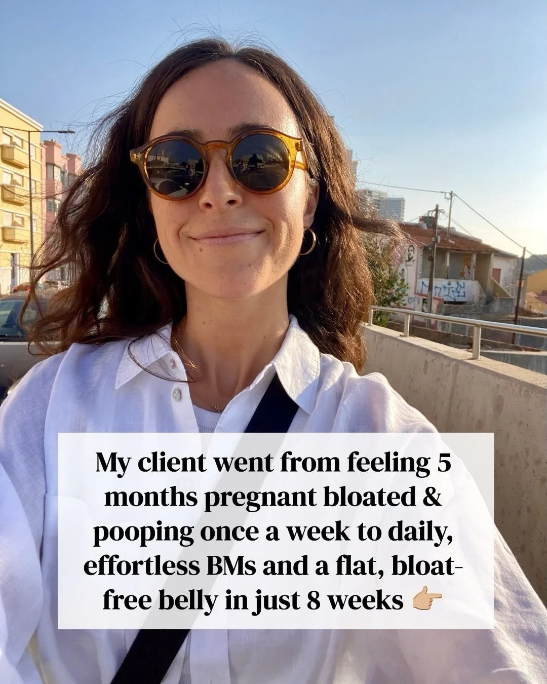 Imagine going from pooping once a week and feeling so bloated you look 5 months pregnant, to having a full, complete bowel movement every day and not dealing with that constant bloat anymore. 
That was the reality for my client when she first came to