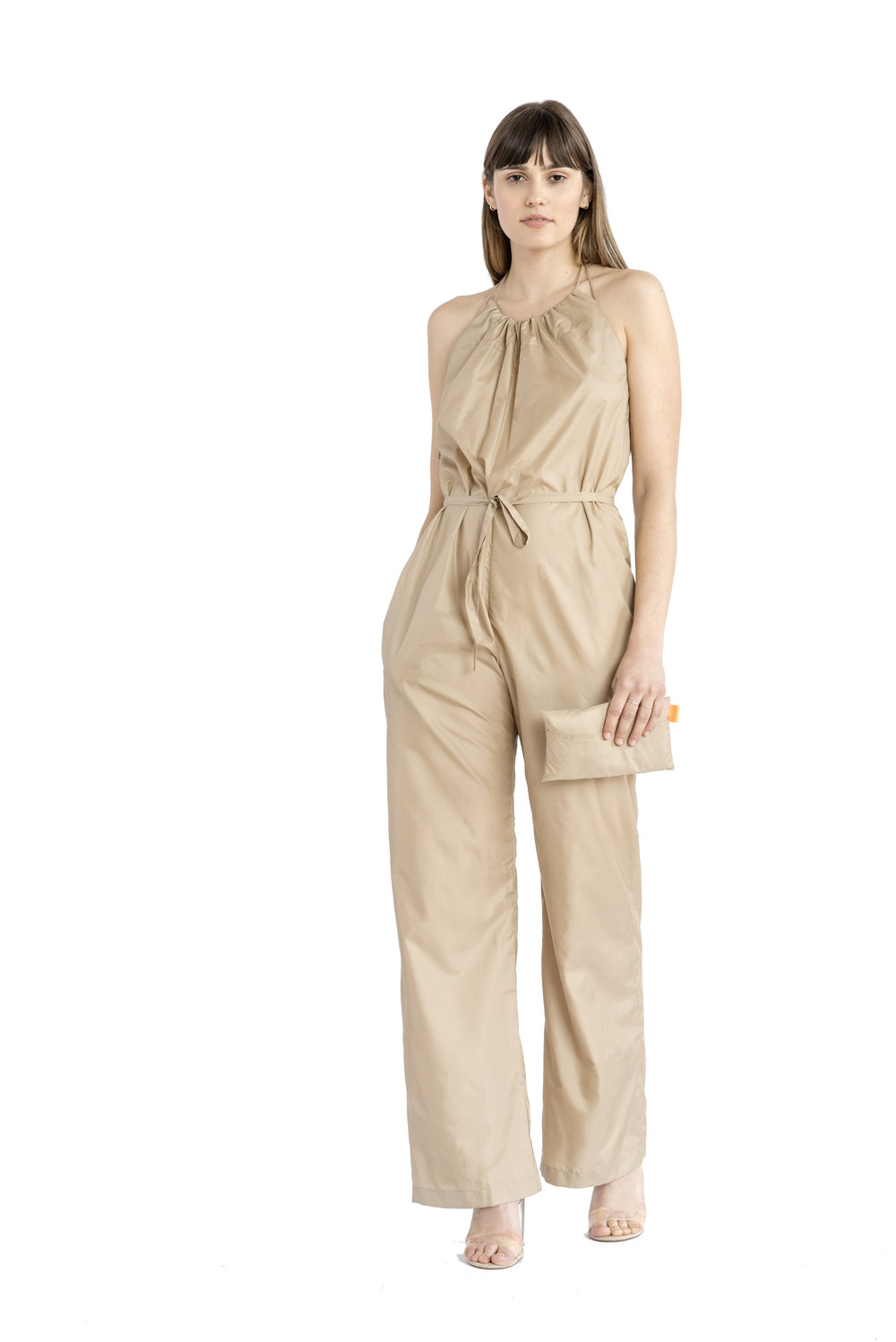 POLY HALTER GATHERED JUMPSUIT