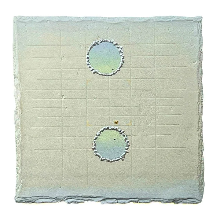 Grace Note 119, 2026  
acrylic, oil, mica, 24 karat gold, blue diamond  
on hand-deckled acrylic substrate  
5.5" x 5.5"