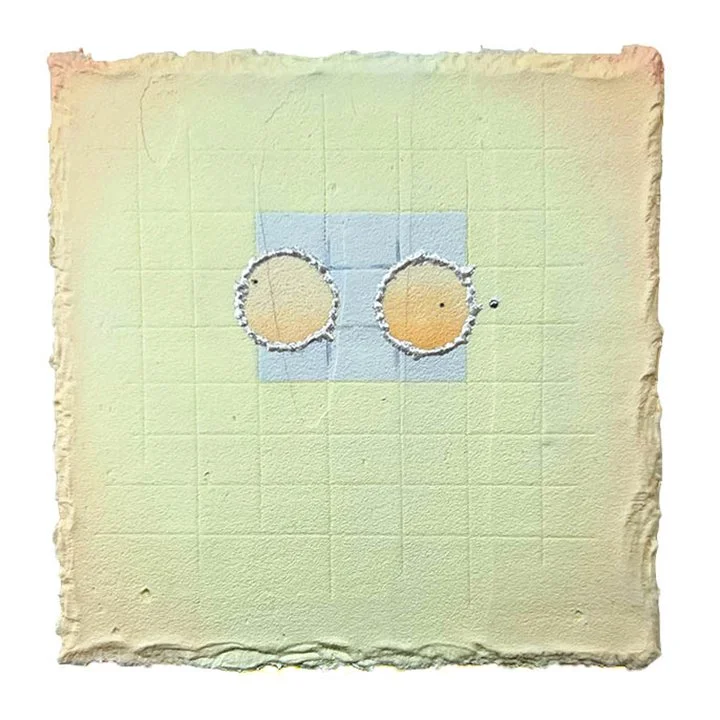 Grace Note 118, 2026  
acrylic, oil, mica, palladium leaf, blue diamond  on hand-deckled acrylic substrate  
5.5" x 5.5"