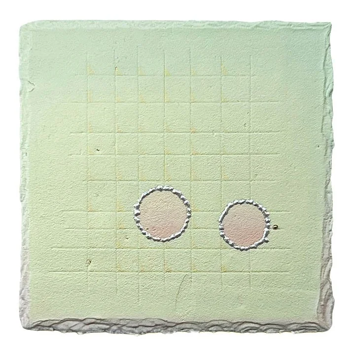 Grace Note 117, 2026  
acrylic, oil, mica,21 karat moon gold,  white diamond on hand-deckled acrylic substrate  
5.5" x 5.5"
