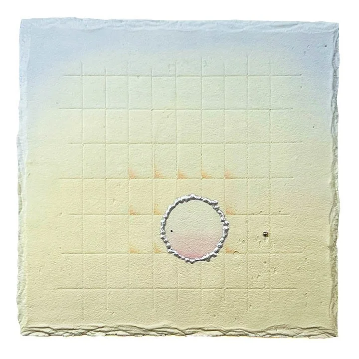 Grace Note 111, 2026  
acrylic, oil, mica, 21 karat moon gold,  
blue diamond on hand-deckled acrylic substrate  
5.5" x 5.5"
