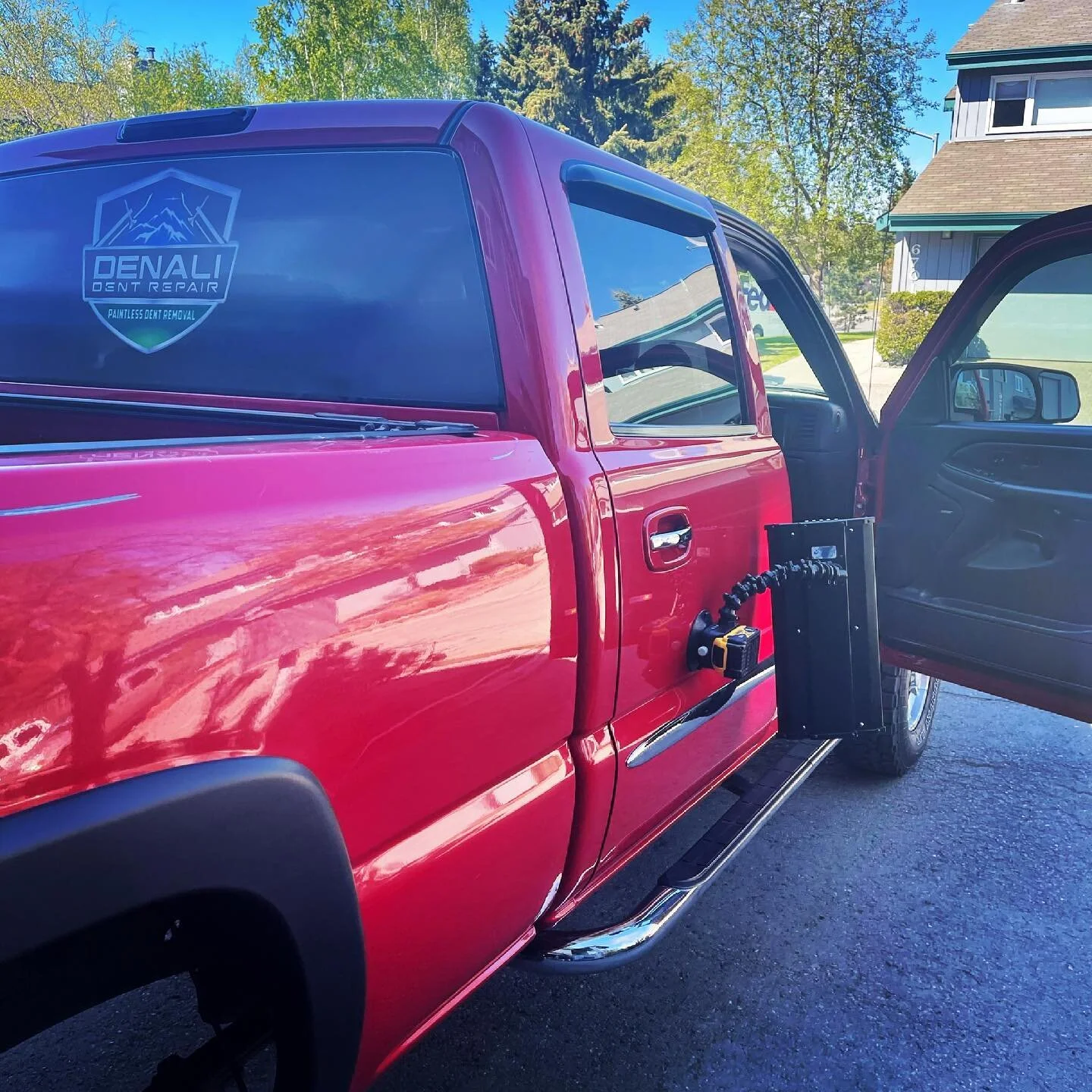 Even the work truck needs dents fixed sometimes!! If you have dents in your vehicle and would like them fixed you can call or text photos to 907-268-8989 for A free quote!