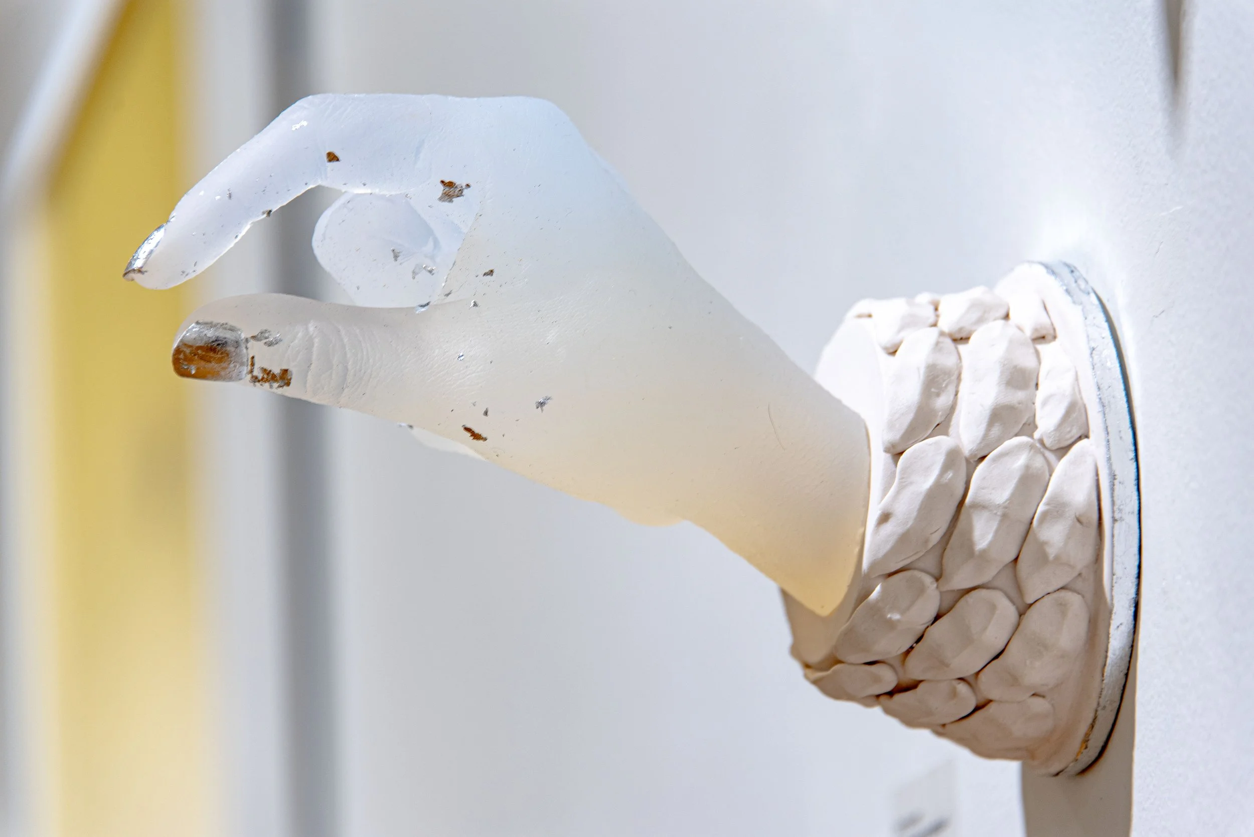 "I destroy women on behalf of all suffering men

its honorable'

silicone, porcelain, silver leaf, press on nails, tampon