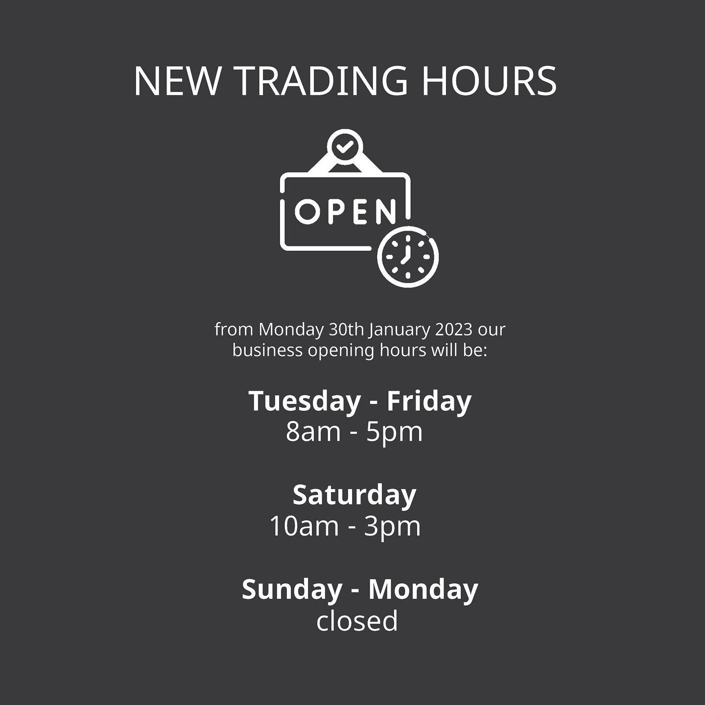 Dear customers 

We would like to inform you that we are changing our opening hours. 

Thank you for your continued support and hope to see you at the new time