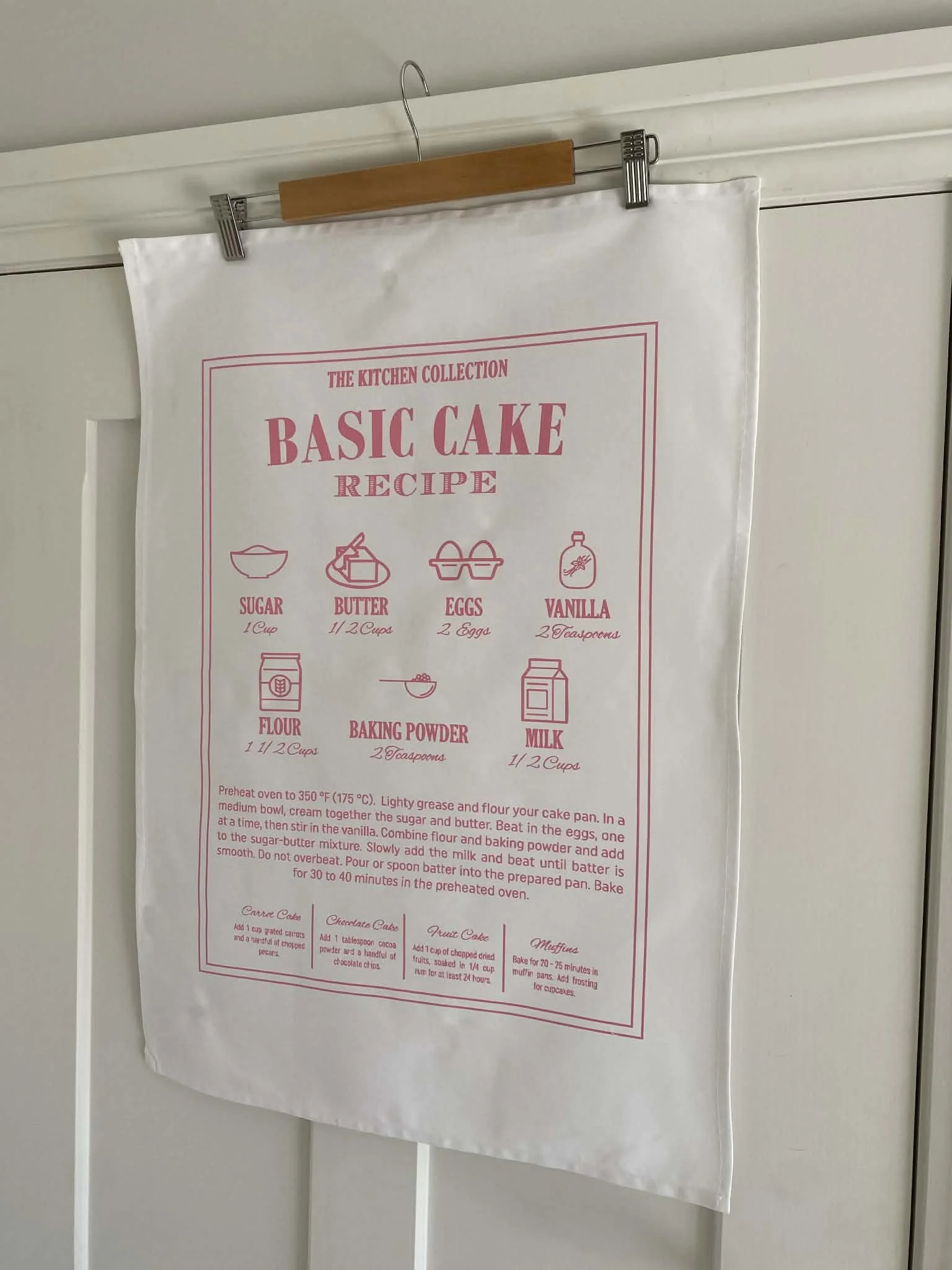 Pink Basic Cake Recipe Tea Towel