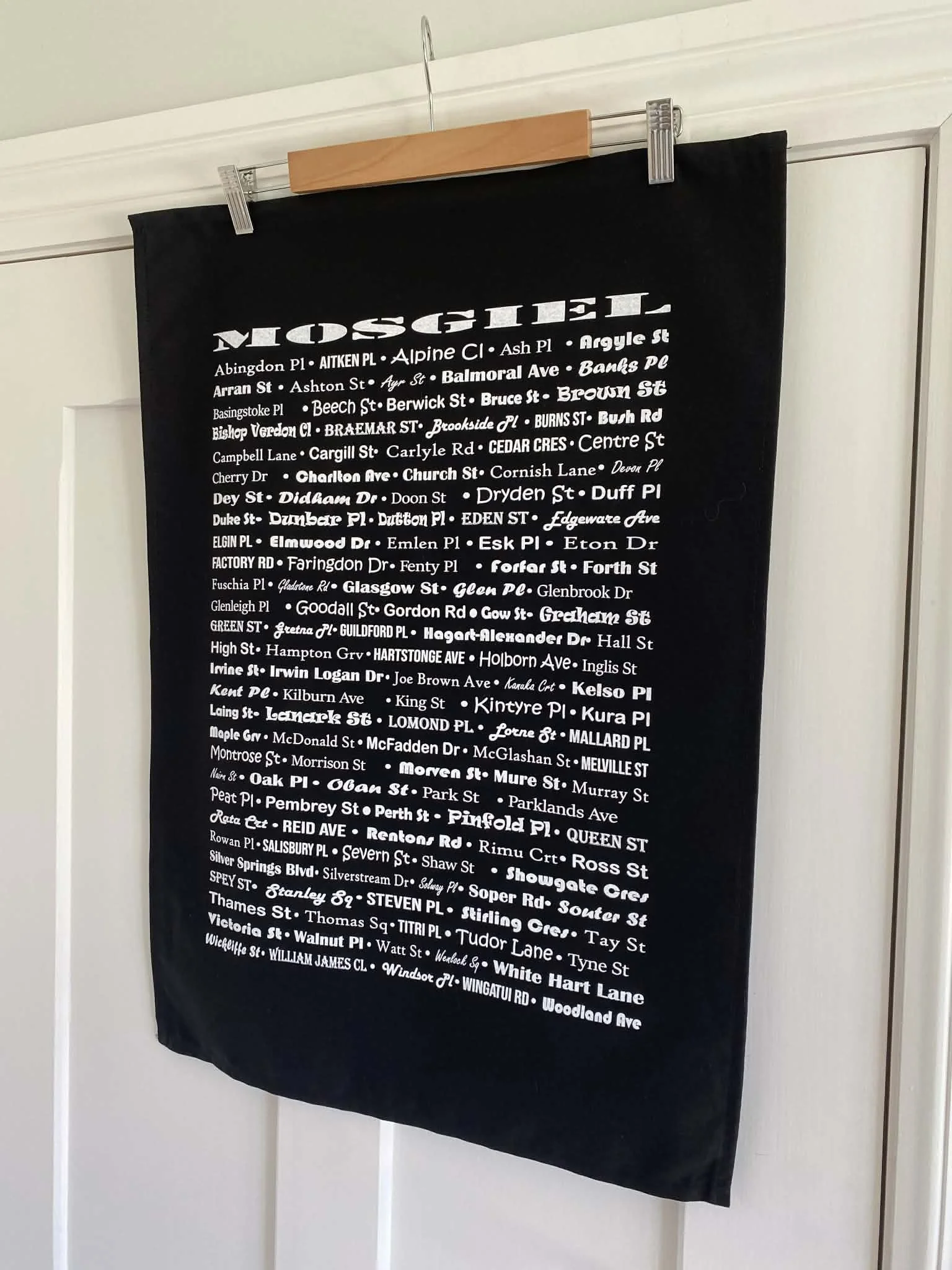 Mosgiel Streets Black Tea Towel