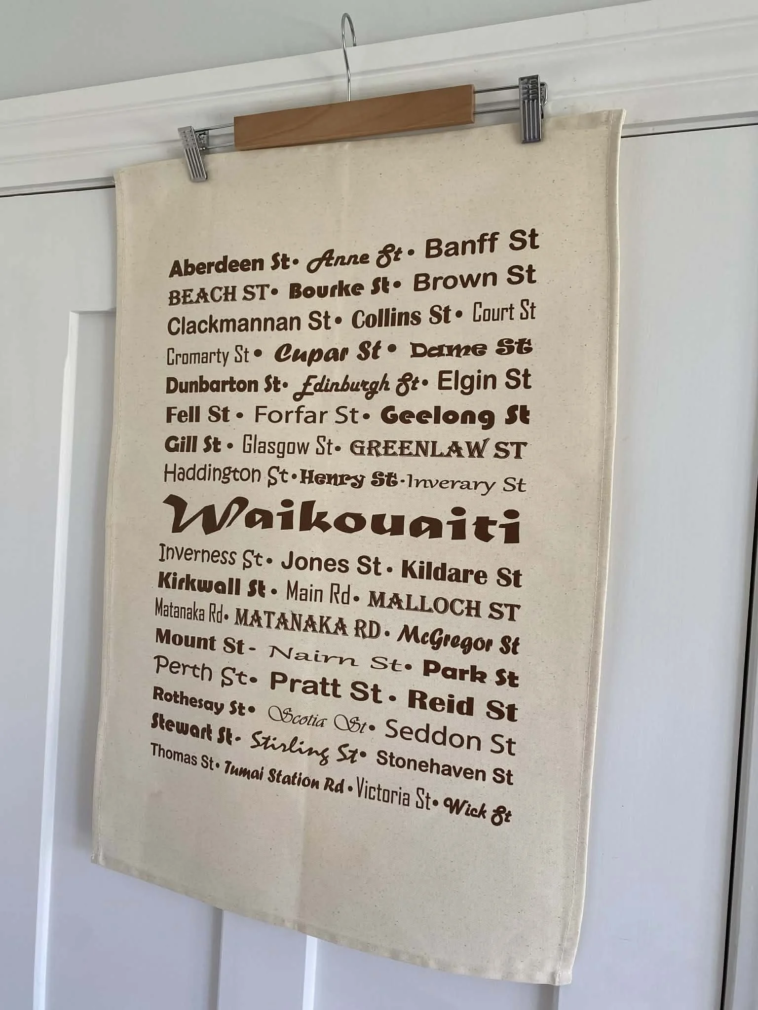 Waikouaiti Natural Streets Tea Towel with Sepia Text