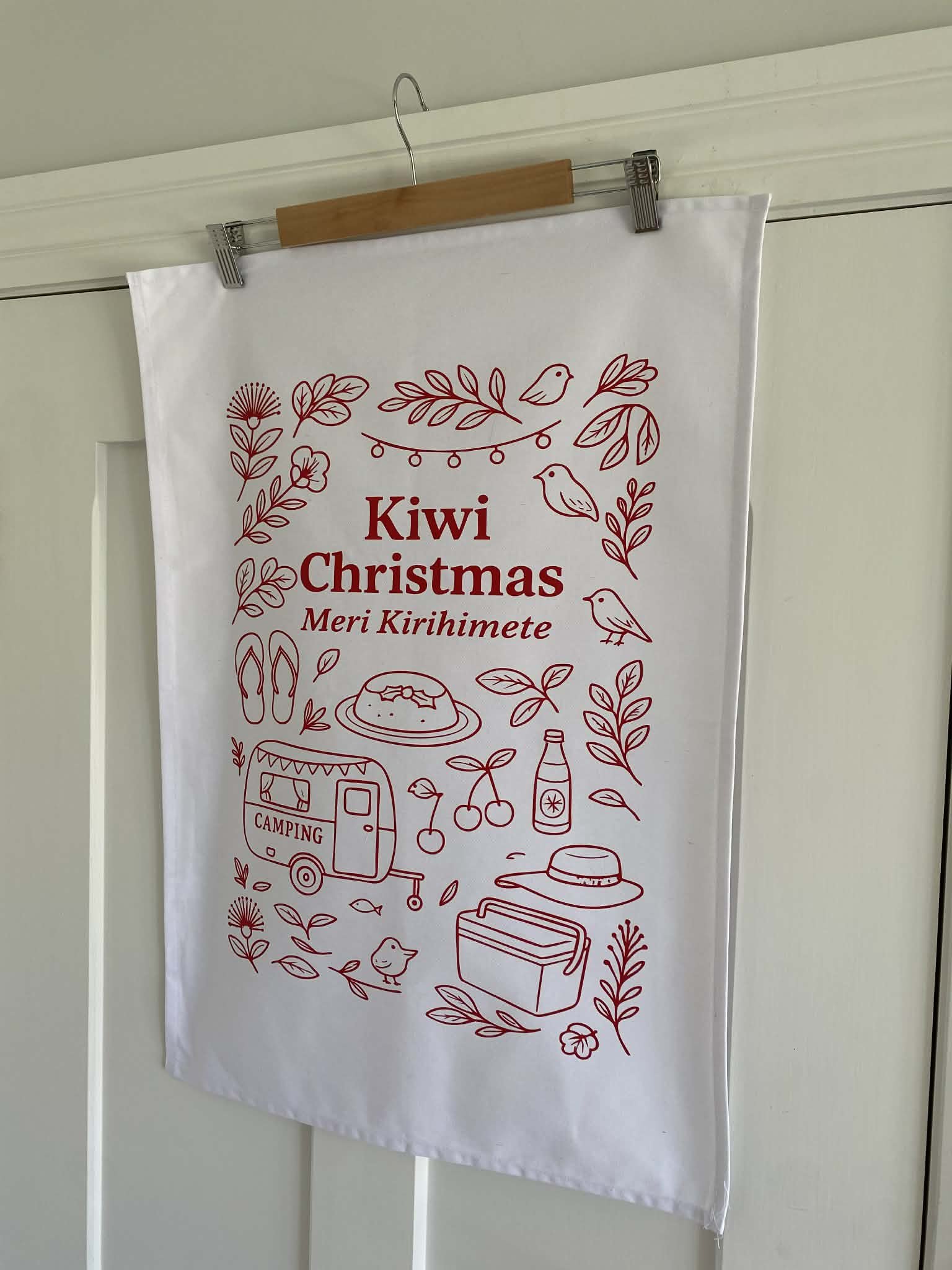 Red Christmas Kiwiana Iconic Tea Towel