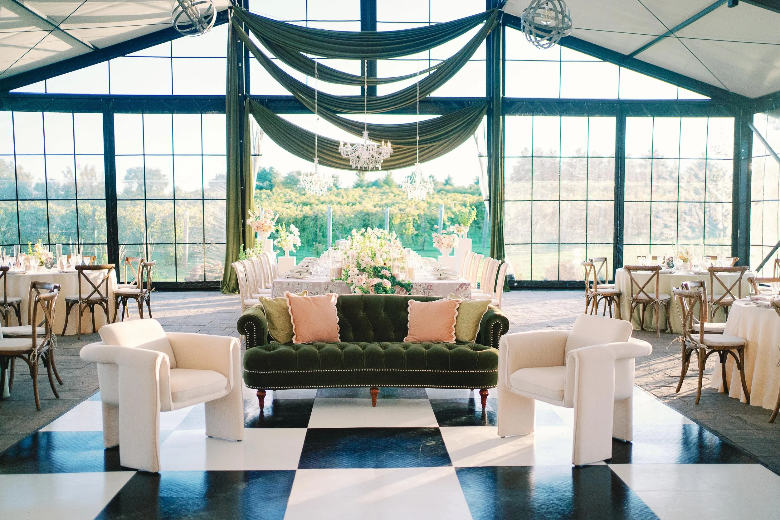 Luxury tent wedding reception in northern Minnesota, designed by HappiLily Events, photographed by Rachel Elle.