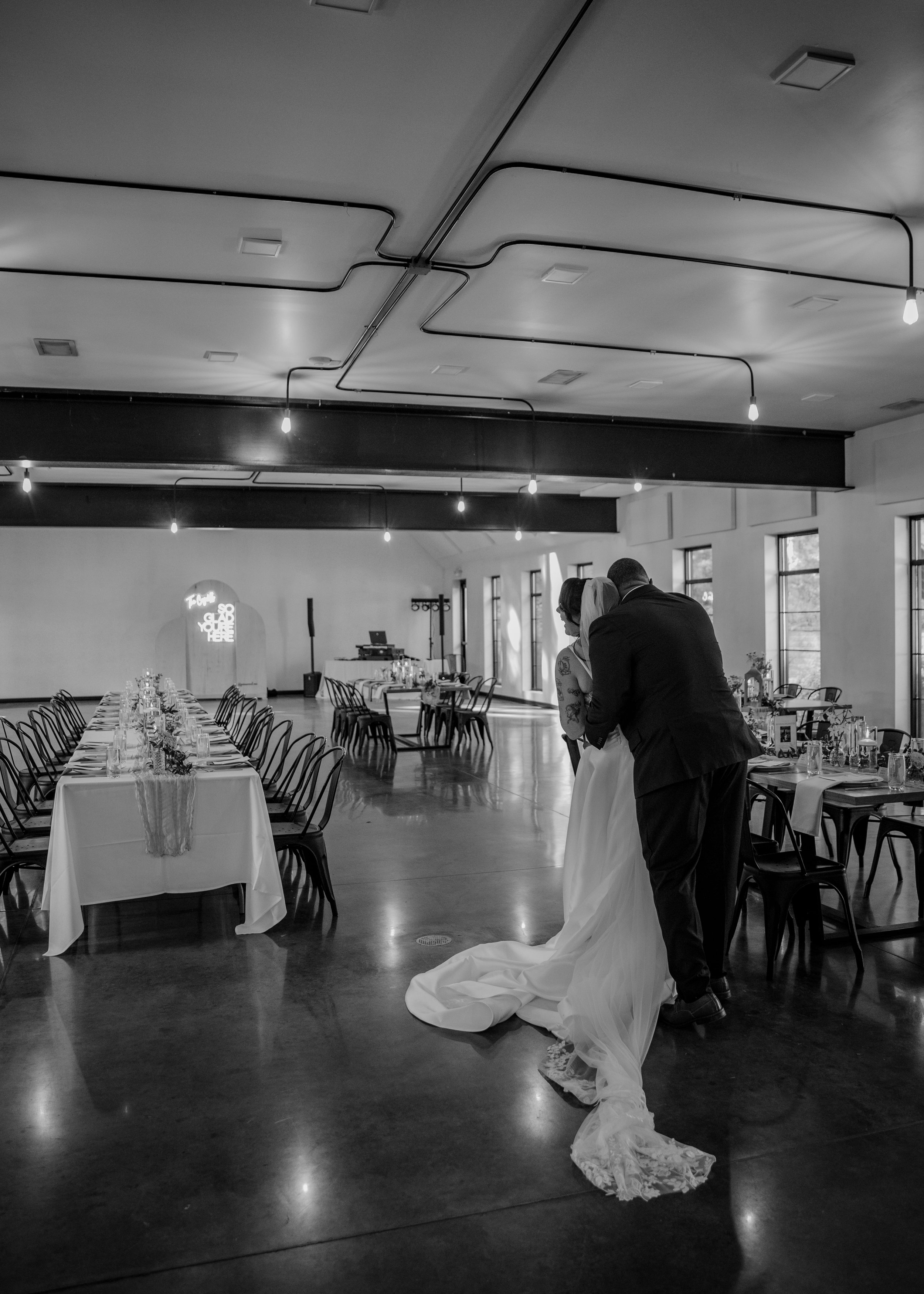 Newlyweds in the reception room at Pinewood, MN