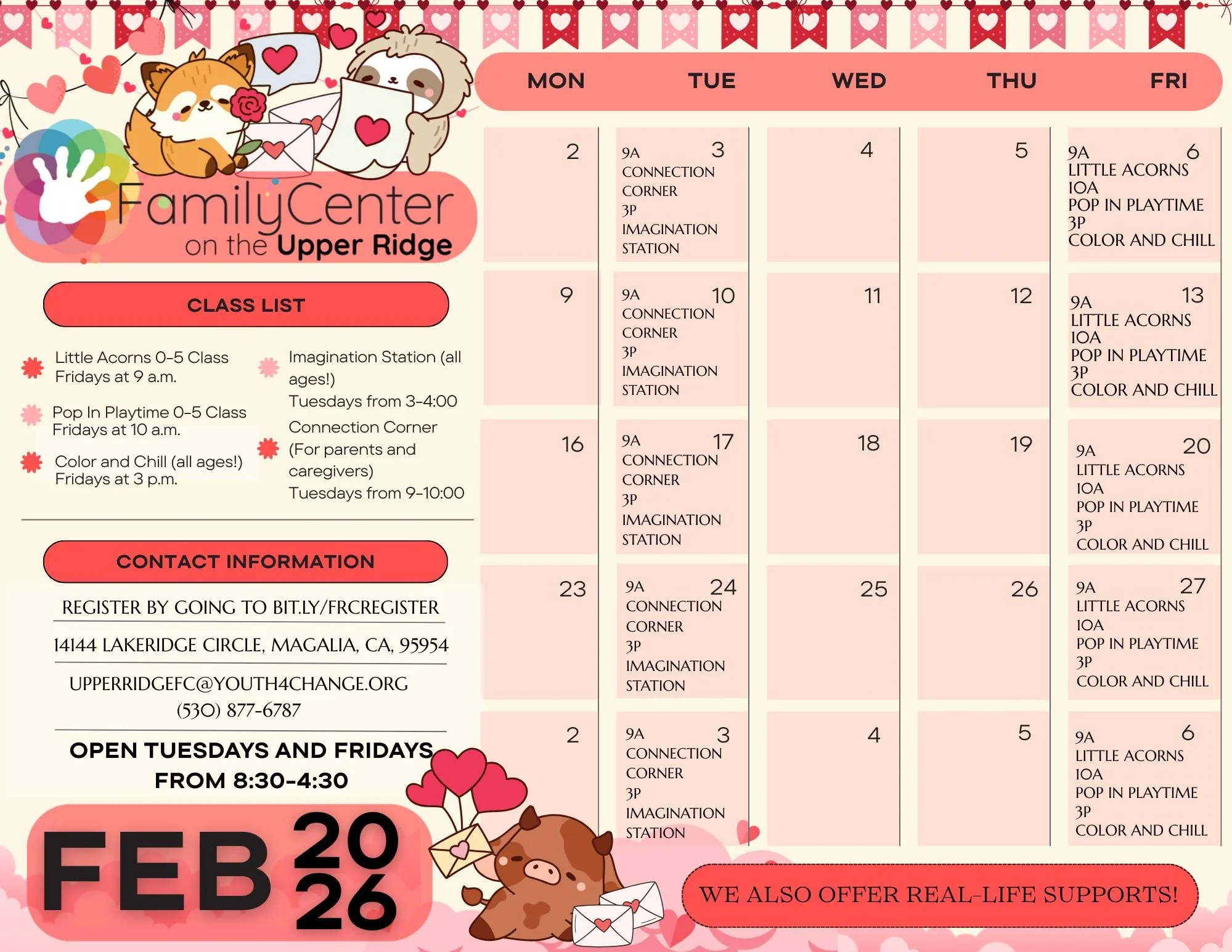 February Class Calendar: Family Center on the Upper Ridge
