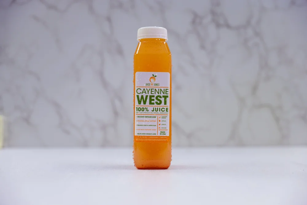 Cayenne West cold-pressed juice bottle