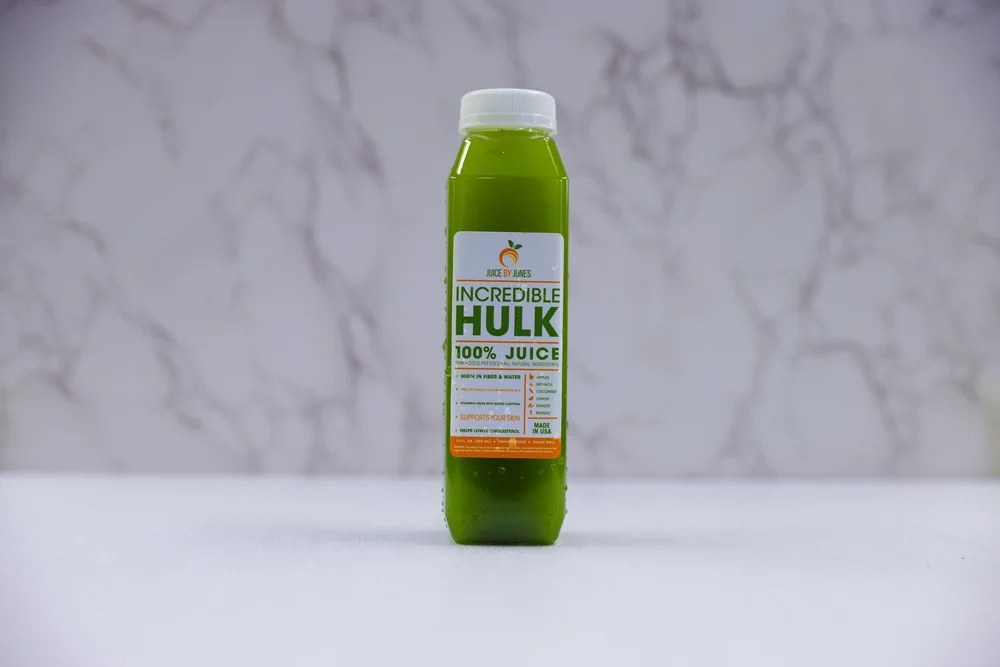 Incredible Hulk cold-pressed juice bottle
