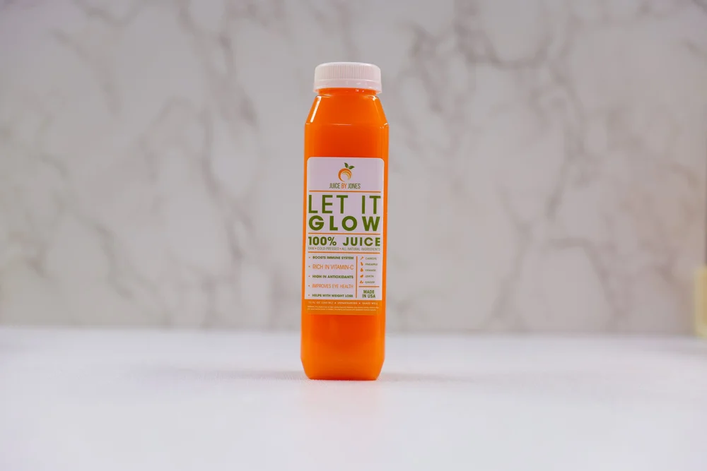 Let It Glow cold-pressed juice bottle