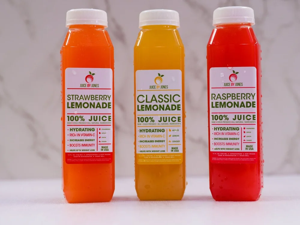 Classic, Strawberry and Raspberry cold-pressed lemonades