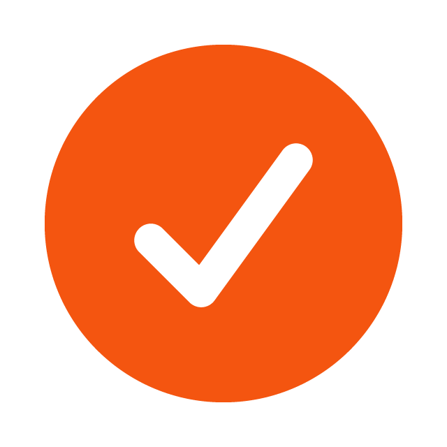 Orange circle with a black check mark in the center indicating confirmation or approval.