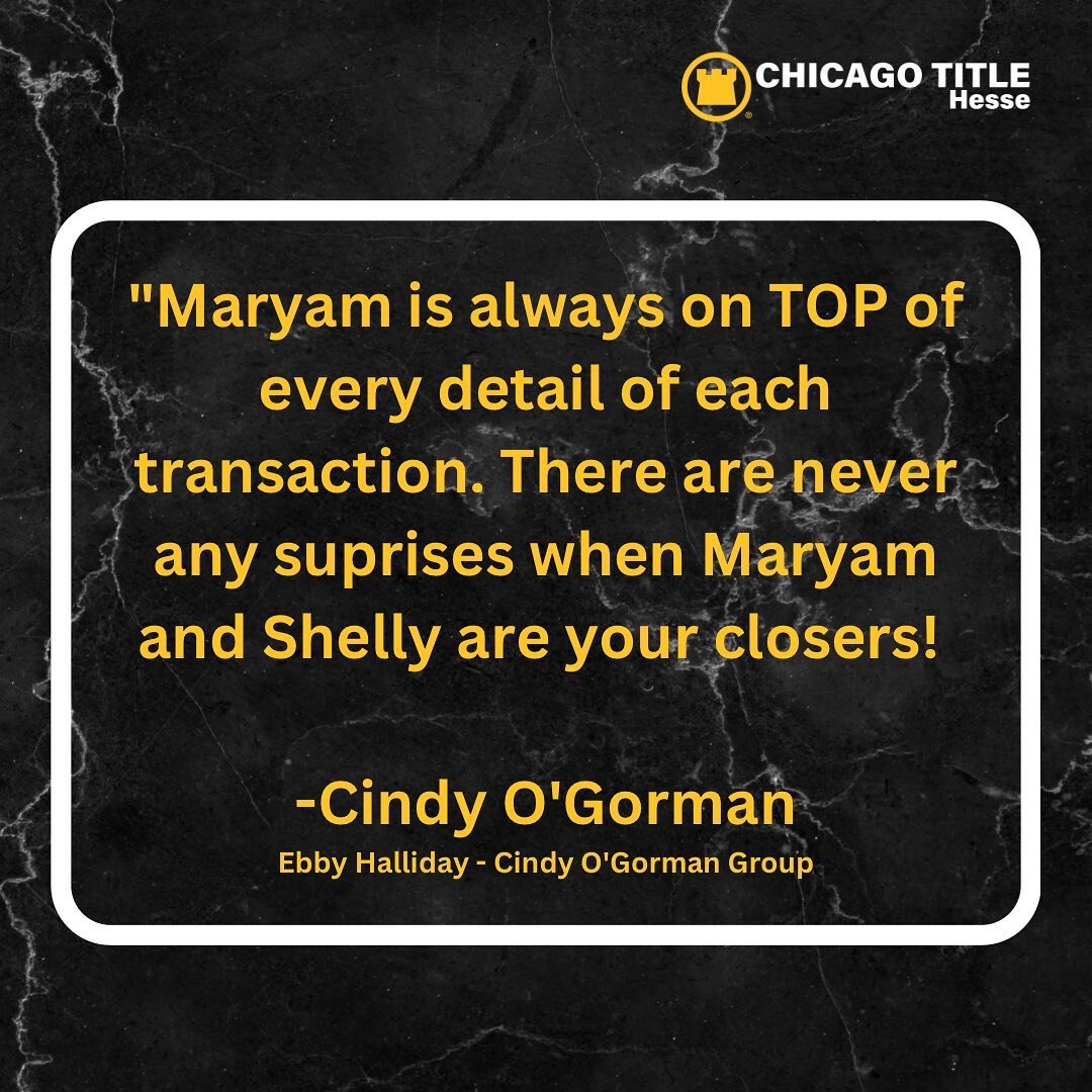 Huge thank you to @ogorman.cindy and her team!! 
#testimonial #ChicagoTitleHesse #Tollway #ThankYou #MaryamSolis