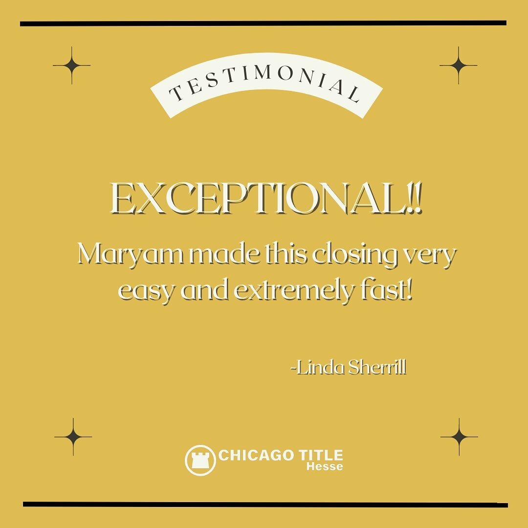 We strive to provide nothing less than exceptional service! 
#ChicagoTitleHesse #testimonial #exceptional #TollwayOffice