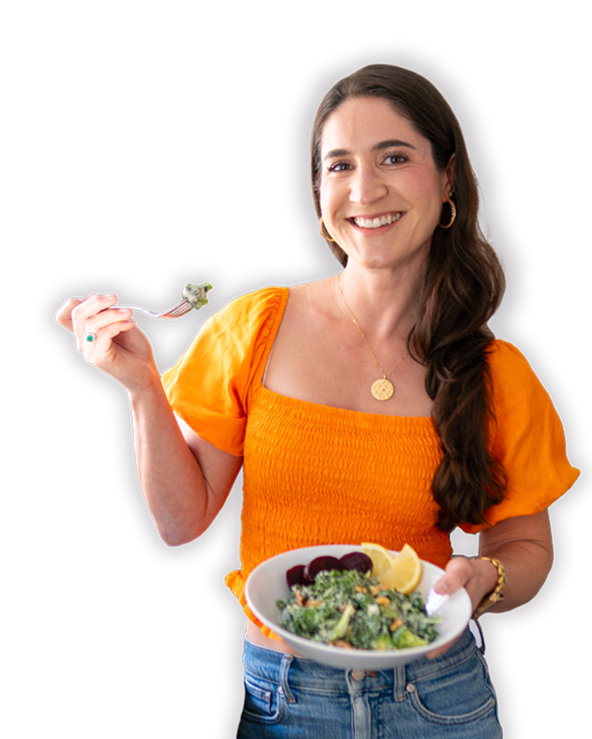 Fertility nutrition coach woman eating a healthy meal