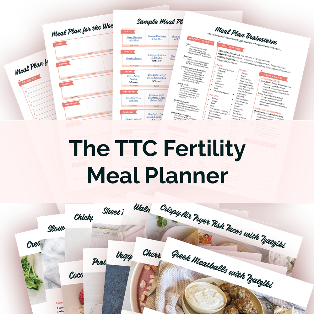 display showing everything included in the TTC Fertility Meal Planner