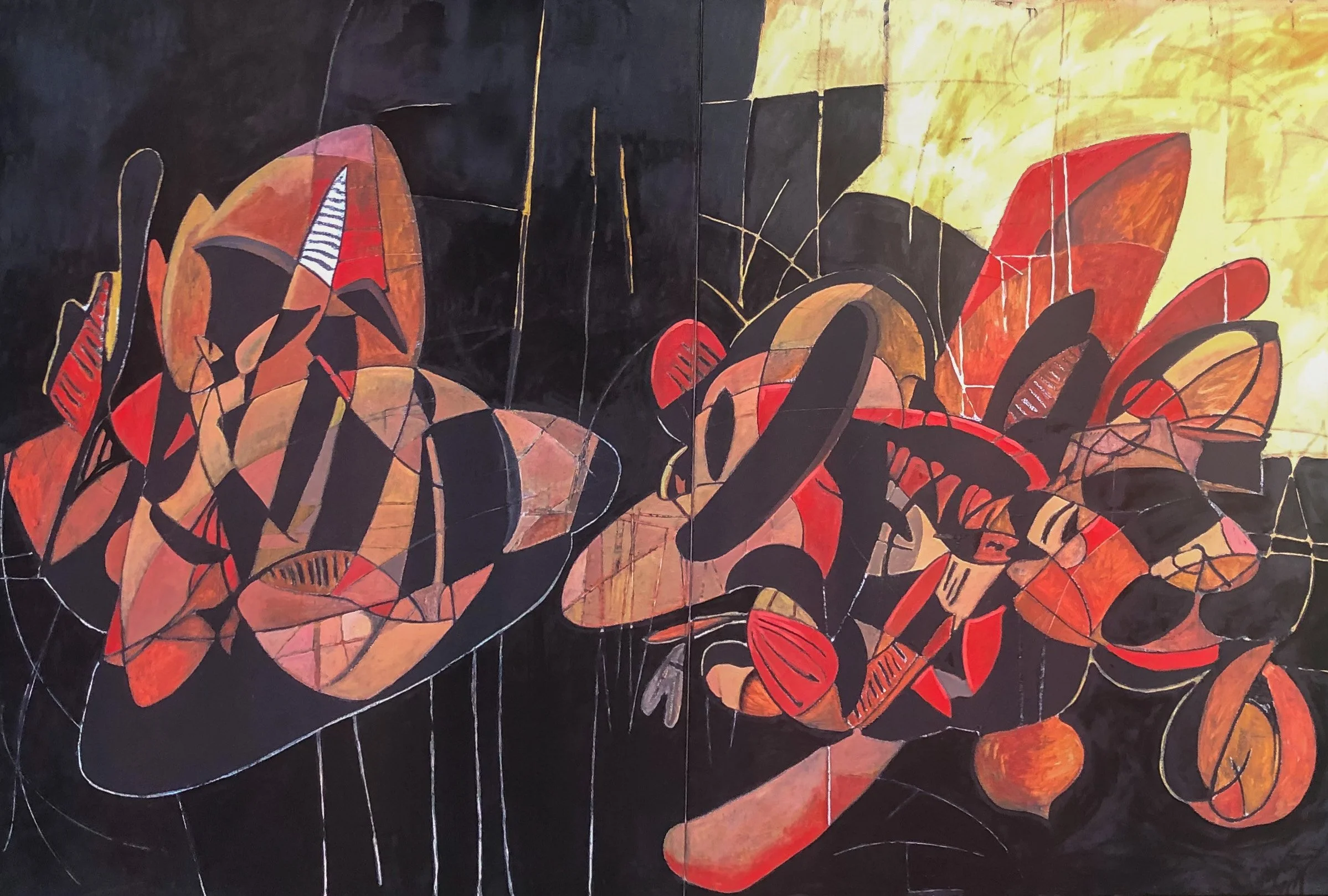 N133b      Fragmented Series;  D16-12  Title TBD  Diptych  48” X 36, X 36  Oil Canvas $7500