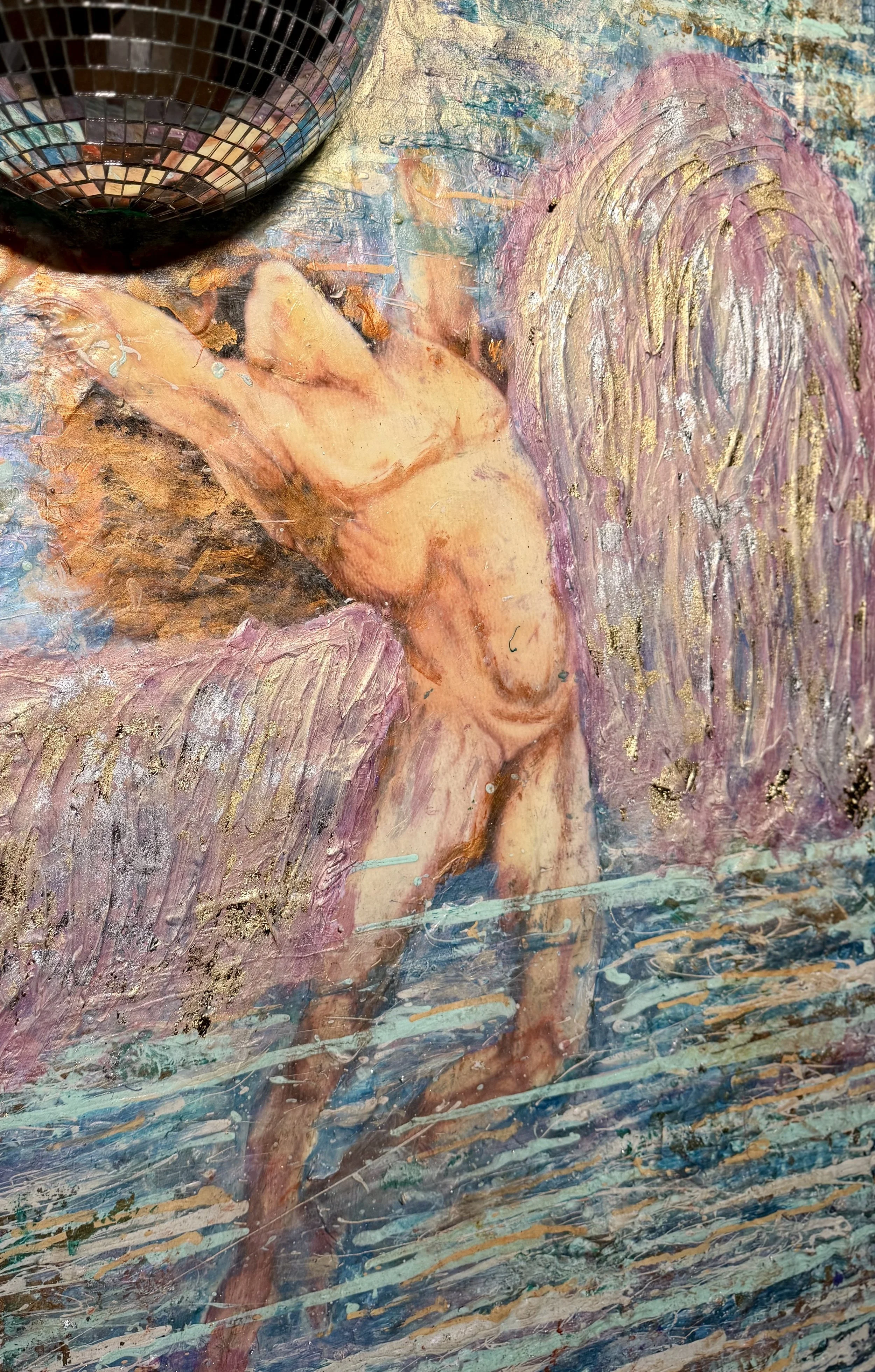 C’est la vie by Chicago artist Ty Nitz mix media painting on canvas multidimensional 3-D art disco ball music art angels Chicago artist pop art graffiti Art.jpg