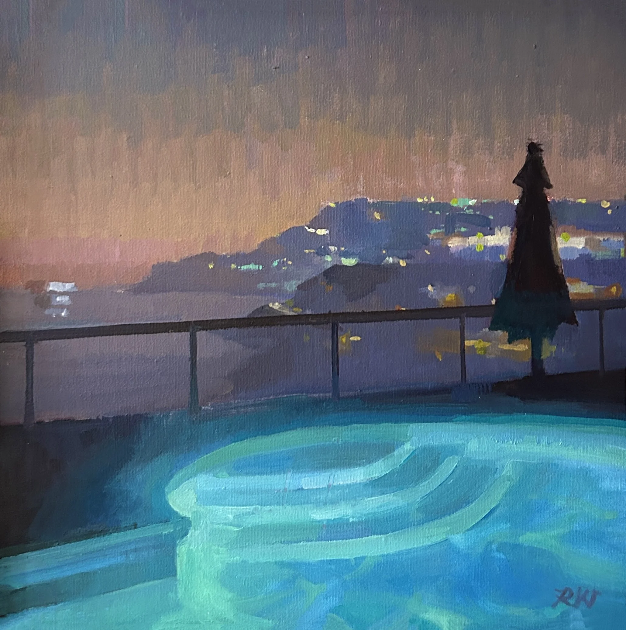 Twilight Swim, 8x8", oil on panel. SOLD