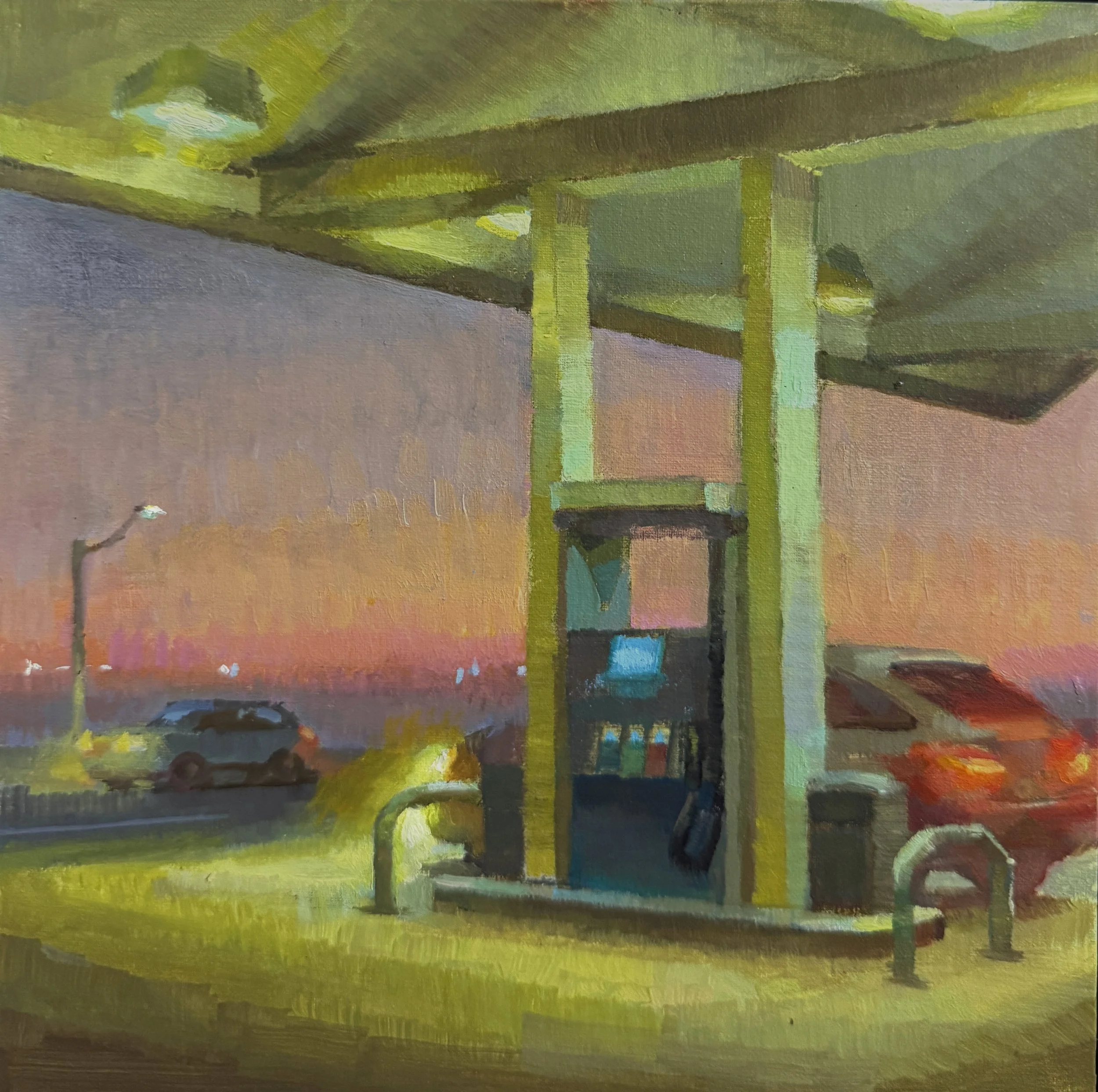 Pacific Coast Gas. 8X8". Oil on panel. Available