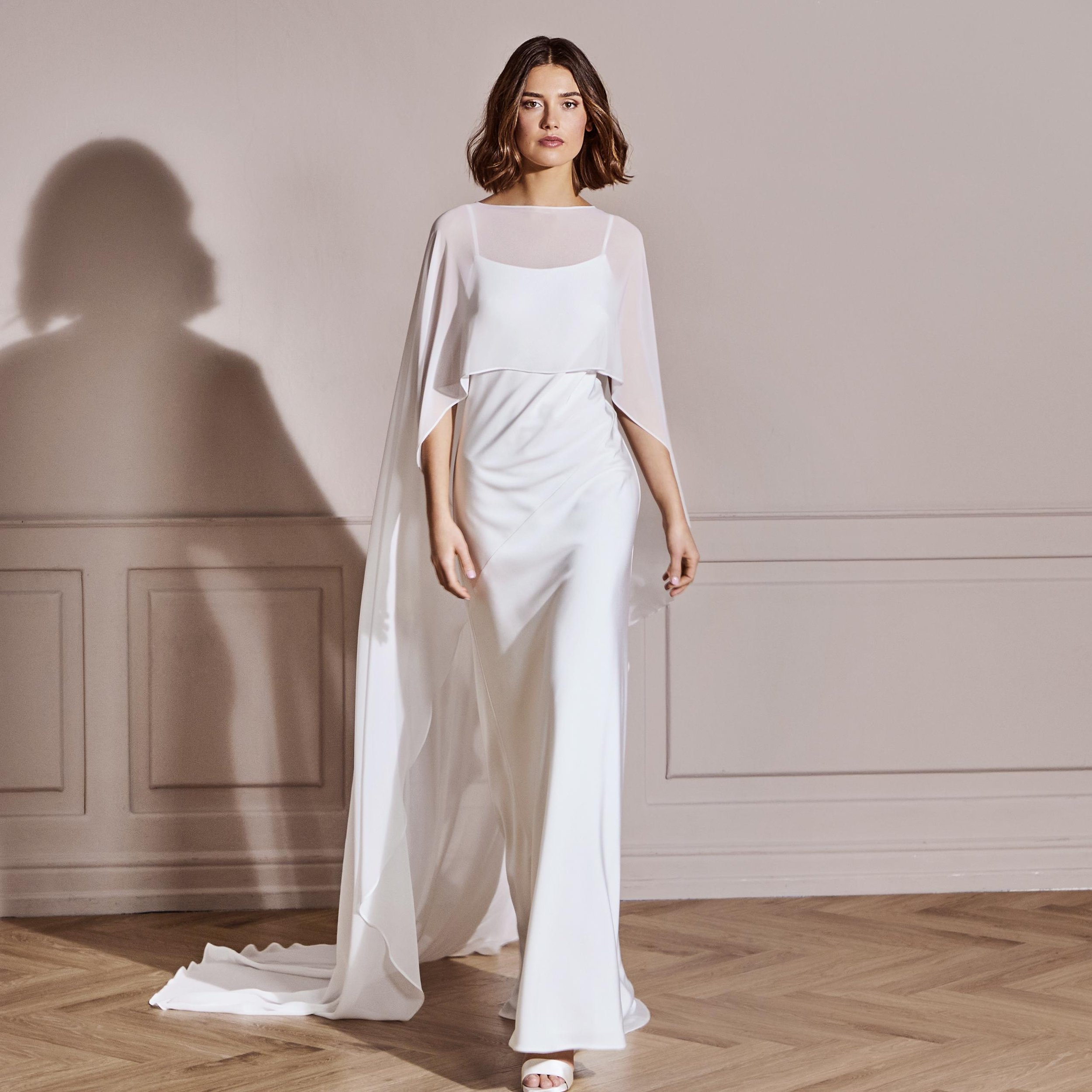 Chiffon lång kappa cape sublime style bridal bride wedding white