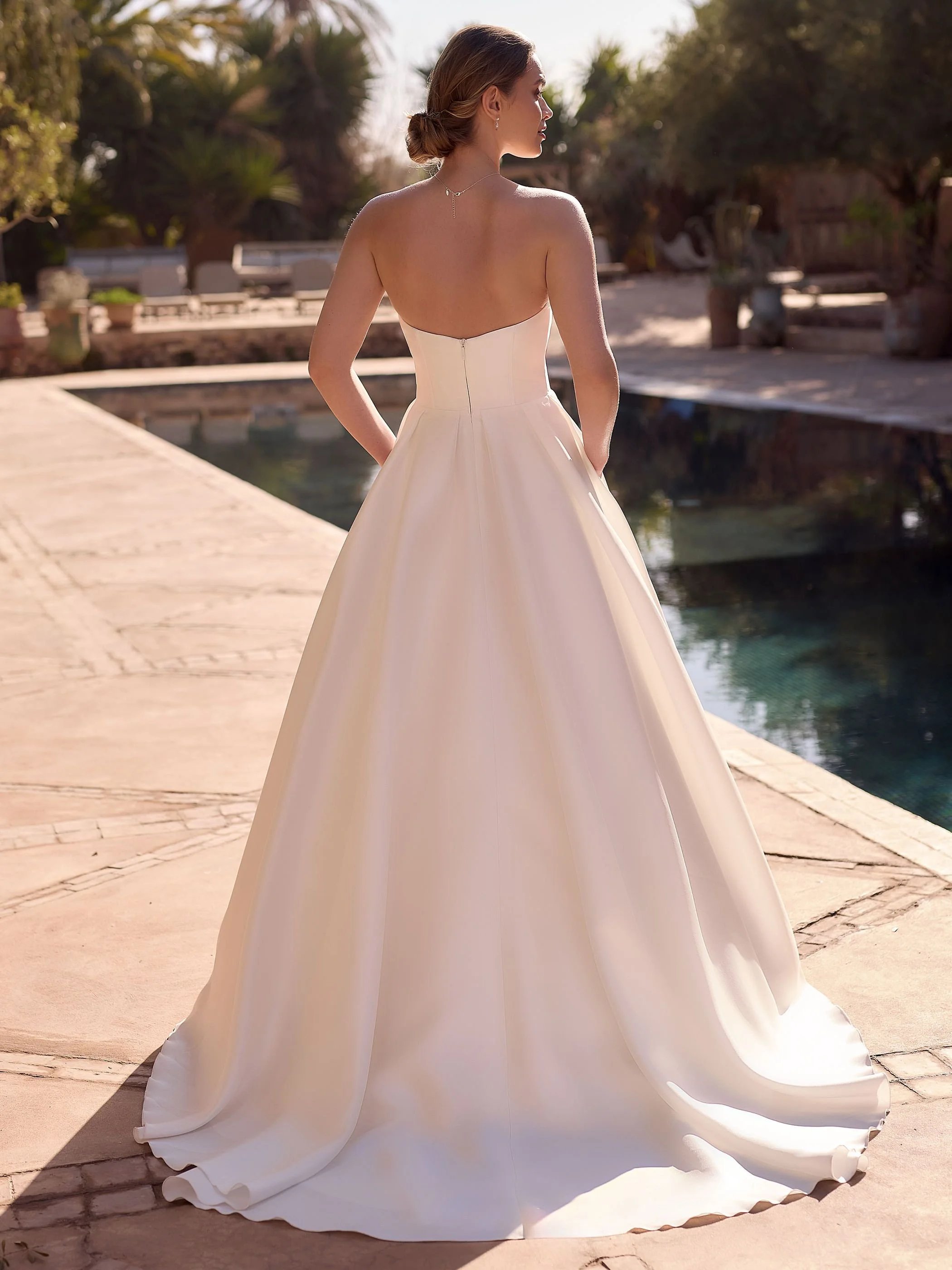 Off shoulder plain wedding dress