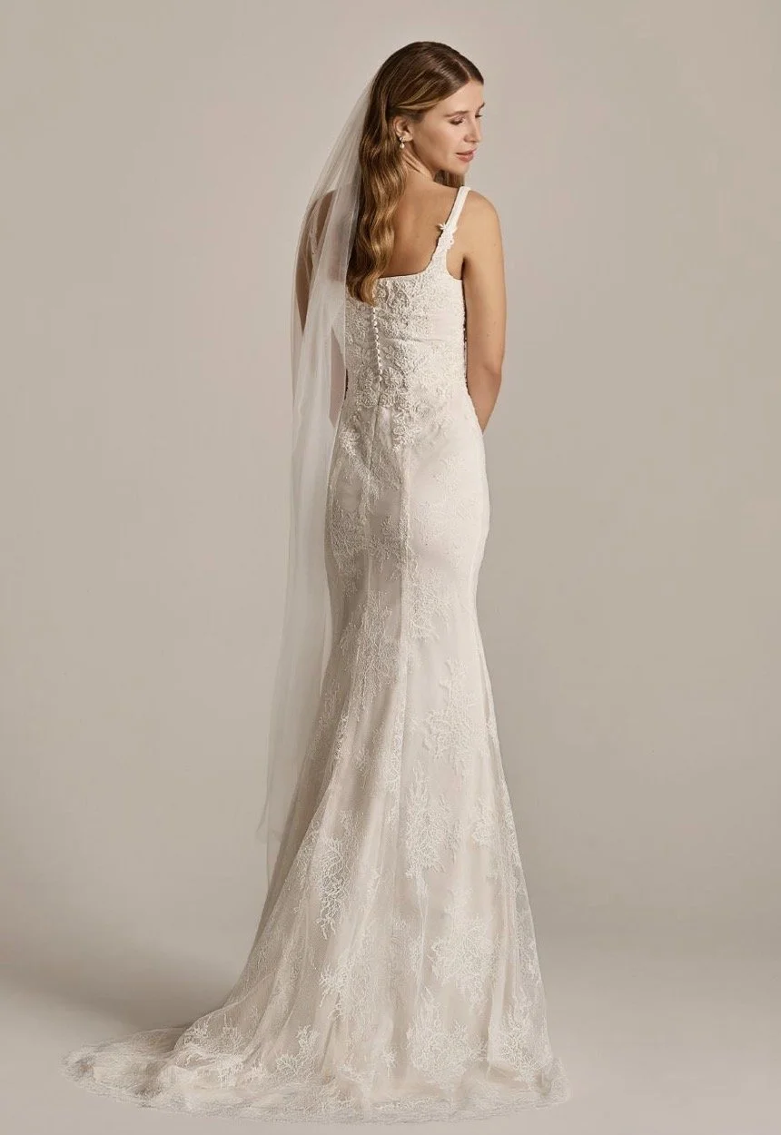 Open back wedding dress satin and lace