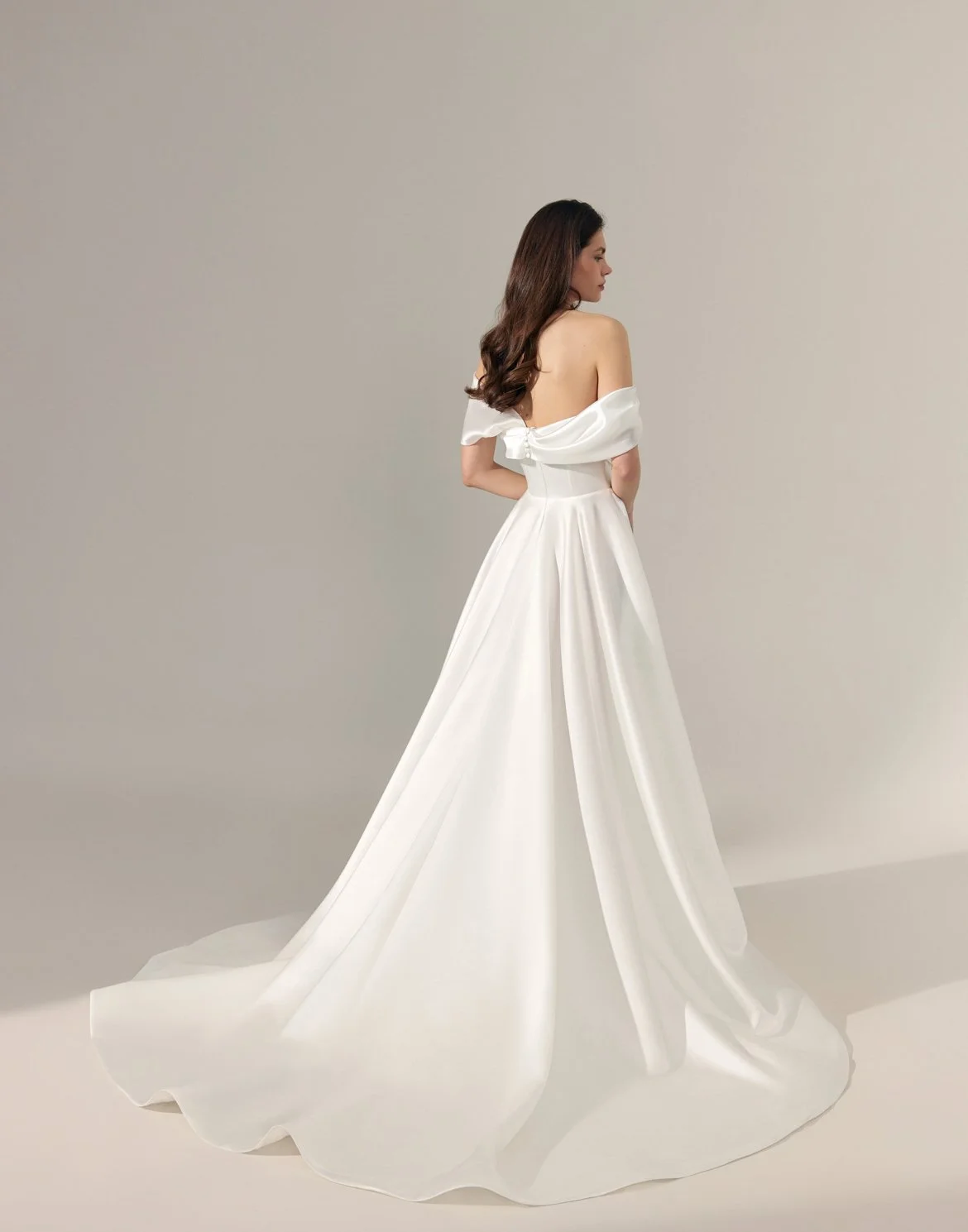 Off shoulder wedding dress plain simple stockholm Sublime