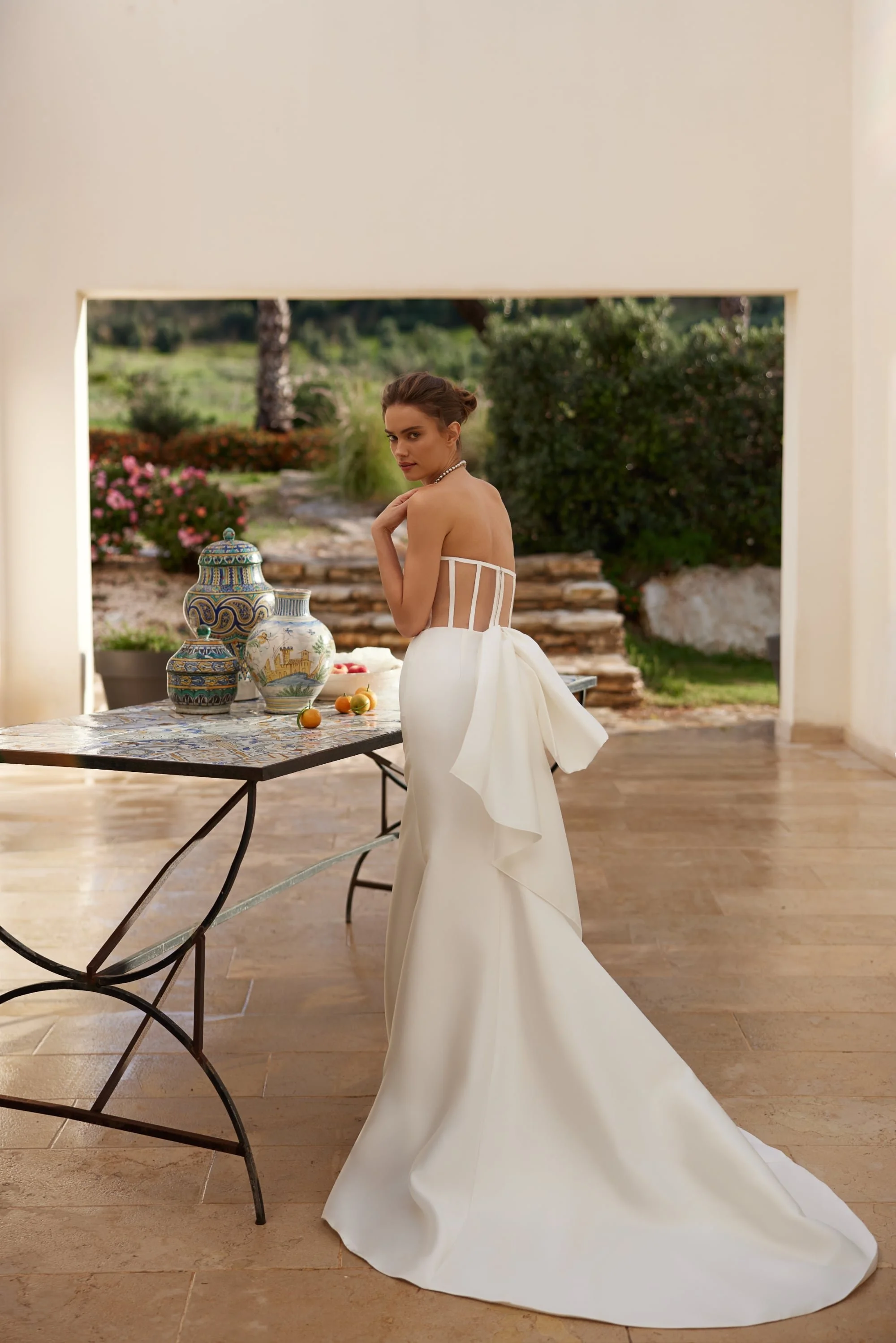 satin fit and flare wedding dress