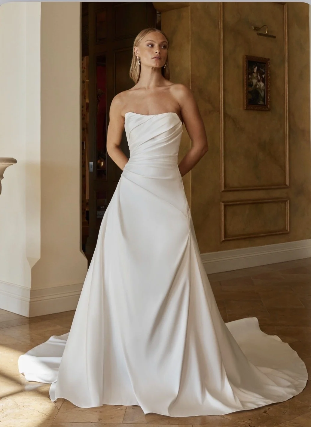 Lace top satin strapless wedding dress 2027