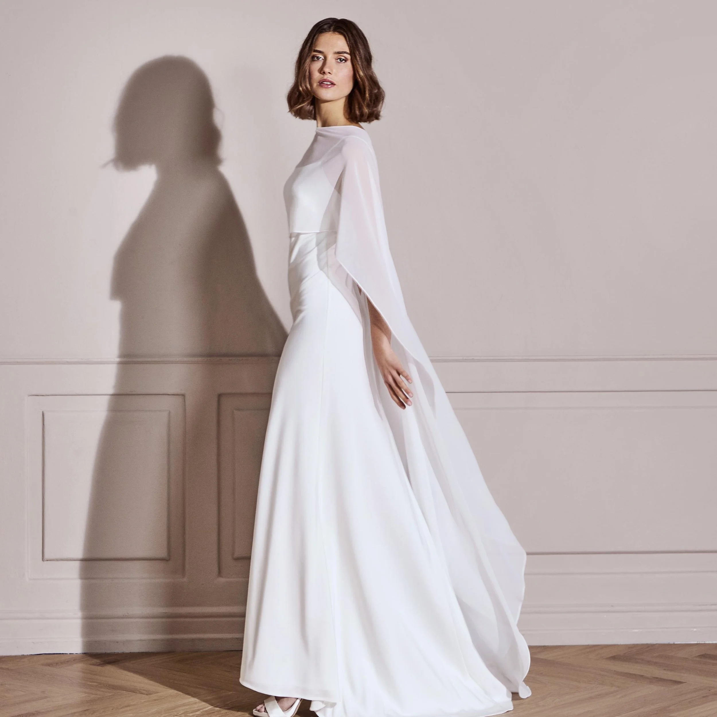 Long cape in chiffon top wedding white ivory flowy