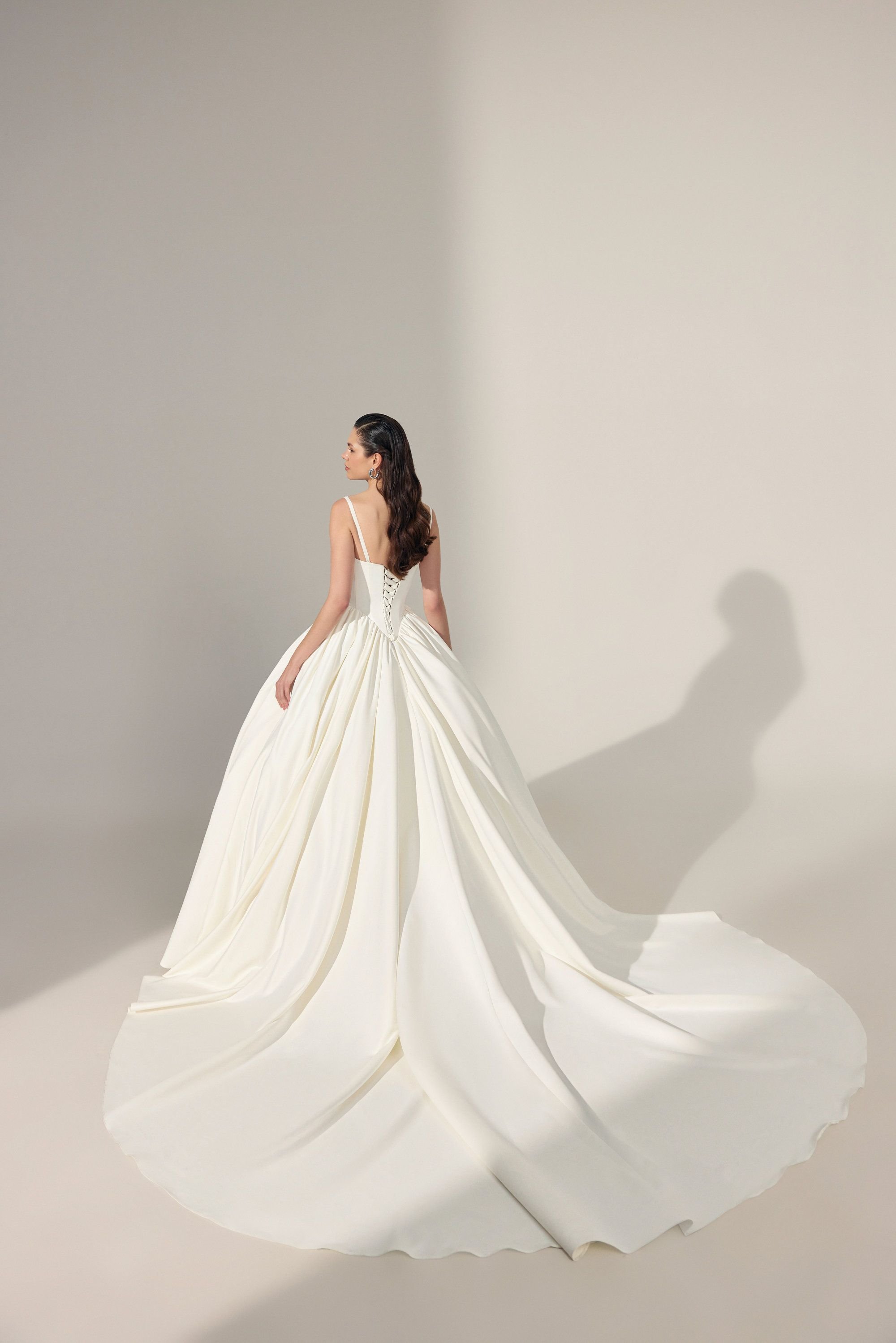 bask waist wedding dress square neckline open back satin stockholm sublime style