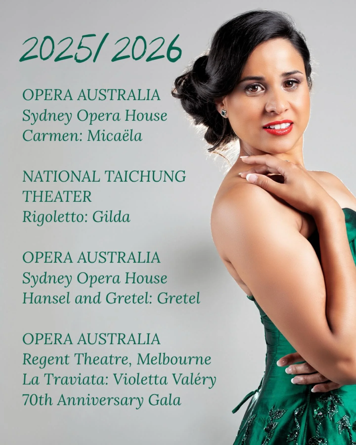 25/26 SEASON ANNOUNCEMENT ::
The season is already in full swing &mdash; last night was our third performance of Carmen!
I&rsquo;m so excited to be performing on home soil for much of the upcoming season (Melbourne, I&rsquo;m coming for you!) and to 