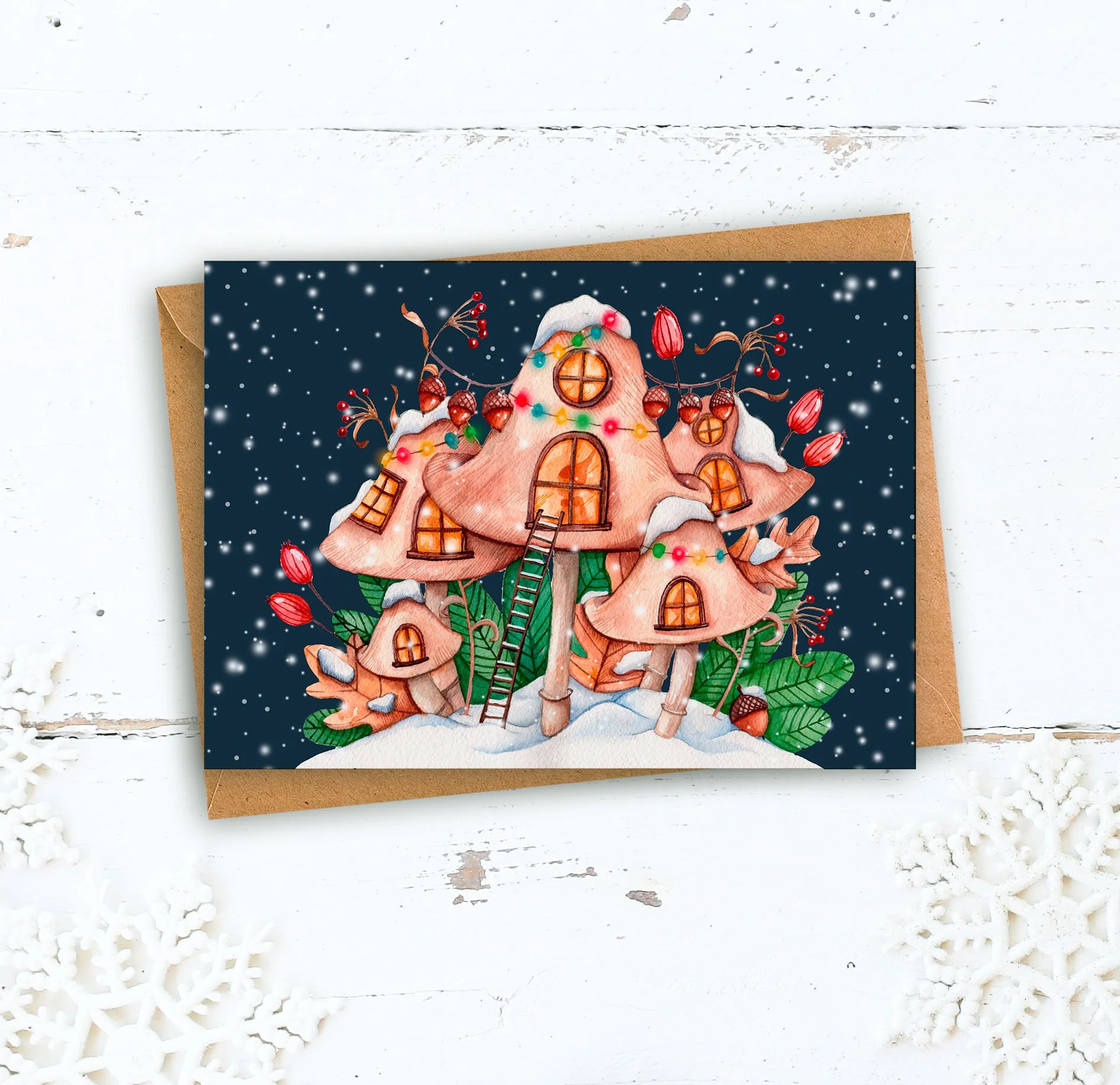 Village de Champignons | Carte de Noël