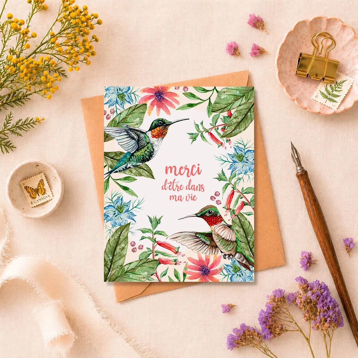 COLIBRIS MERCI- Carte de Souhaits