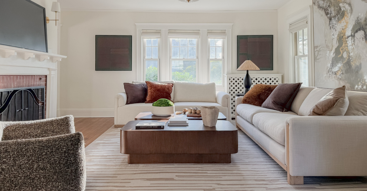 Staged family room, historic home, 28 Green Street, Needham, MA