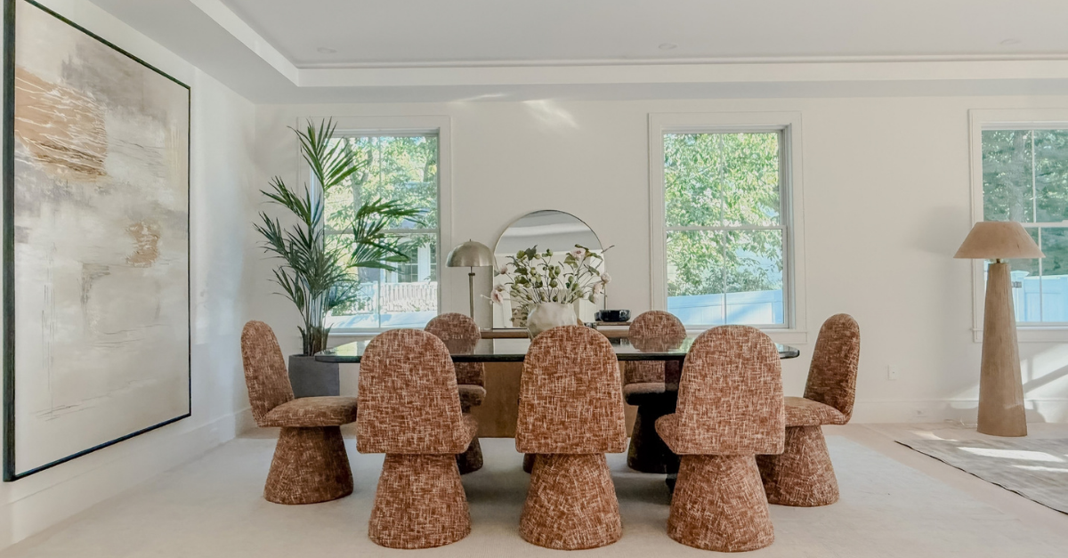 Staged modern dining room, new construction, 373 High Rock Street, Needham, MA