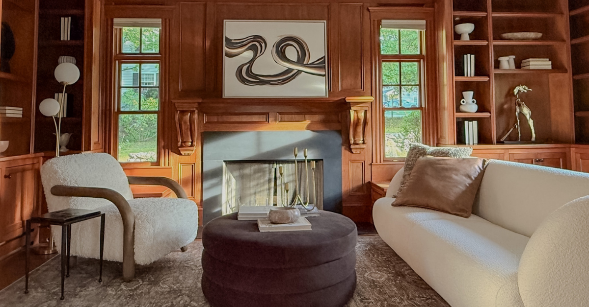 Staged residential library room, historic home, 28 Green Street, Needham, MA